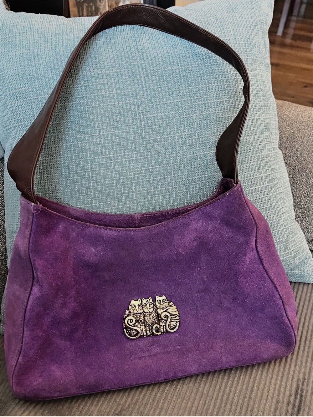 Laurel, Burch  Purple Suede Shoulder Bag with logo  Cat Accent RARE